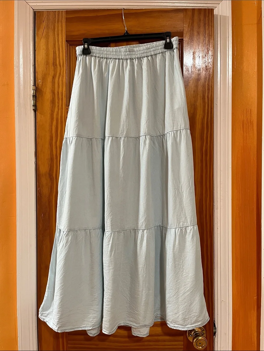 Elan Pale Blue Tiered Maxi Skirt Long Beach Cover Up Euro Vacation Summer Size M